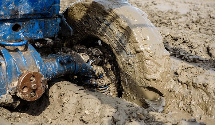 A saturated clay soil increases the risk of getting stuck
