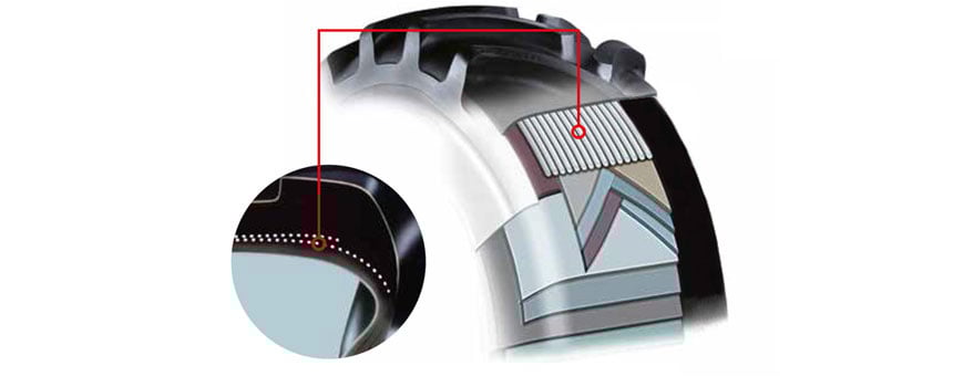 Layers of steel in the tread of Firestone’s Performer 95 tyre