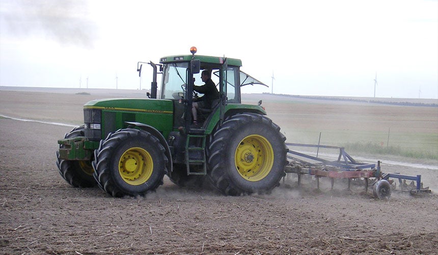 The tractor tyres are trying to find their grip due to bad ballasting