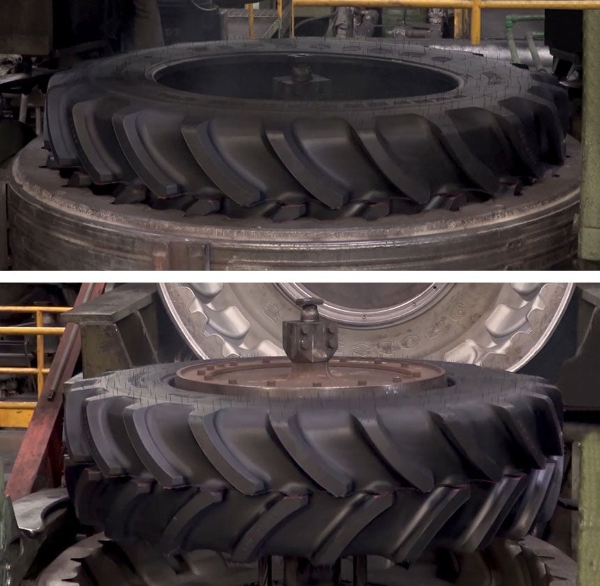 Vulcanisation of a Firestone tyre